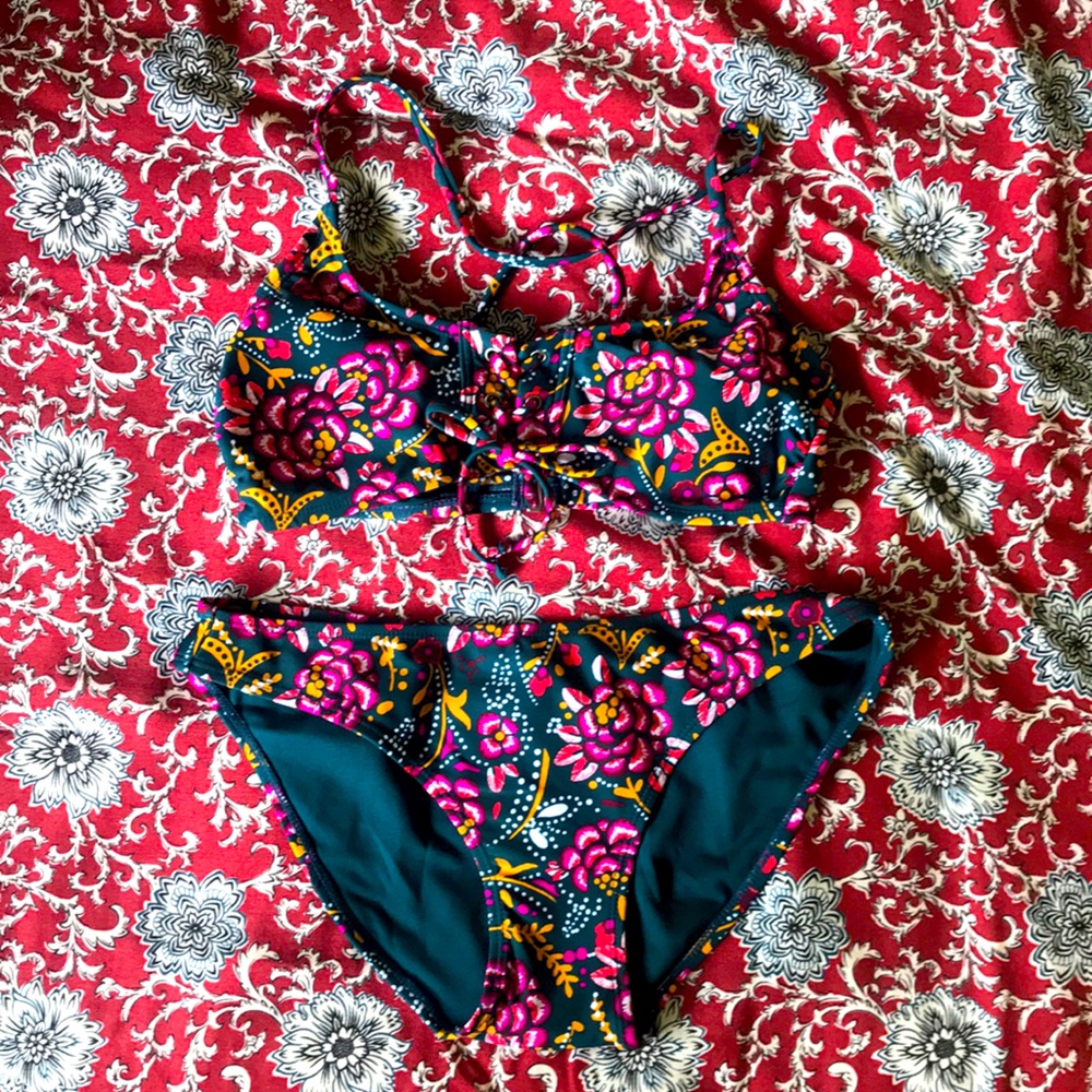 Floral print teal bikini, new!